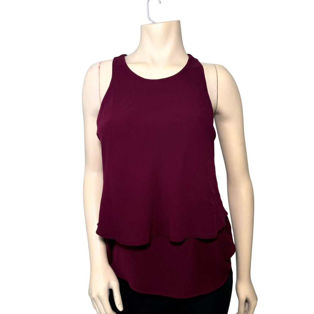 Banana Republic Sleeveless Top Womens Small Burgundy‎ Double Layer Zipper